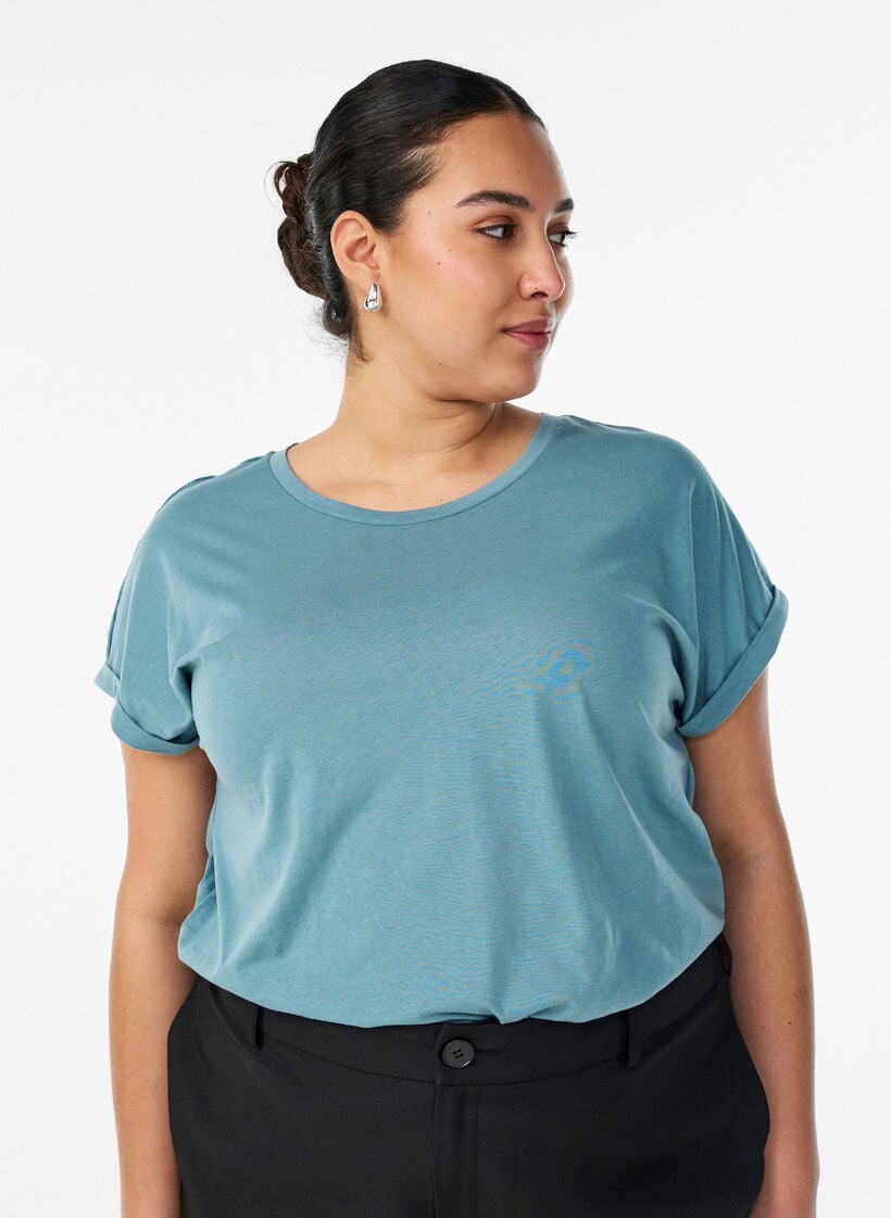 Lyhythihainen t-paita puuvillasekoitteesta, Sininen, Model image number 0