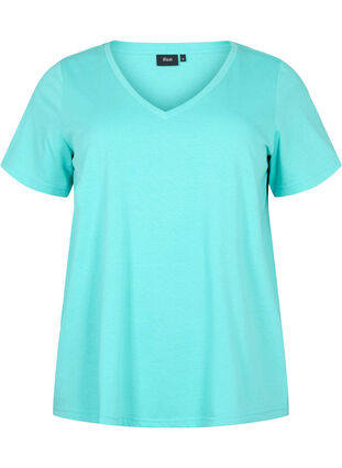 Lyhythihainen t-paita v-pääntiellä, Turquoise, Packshot image number 0