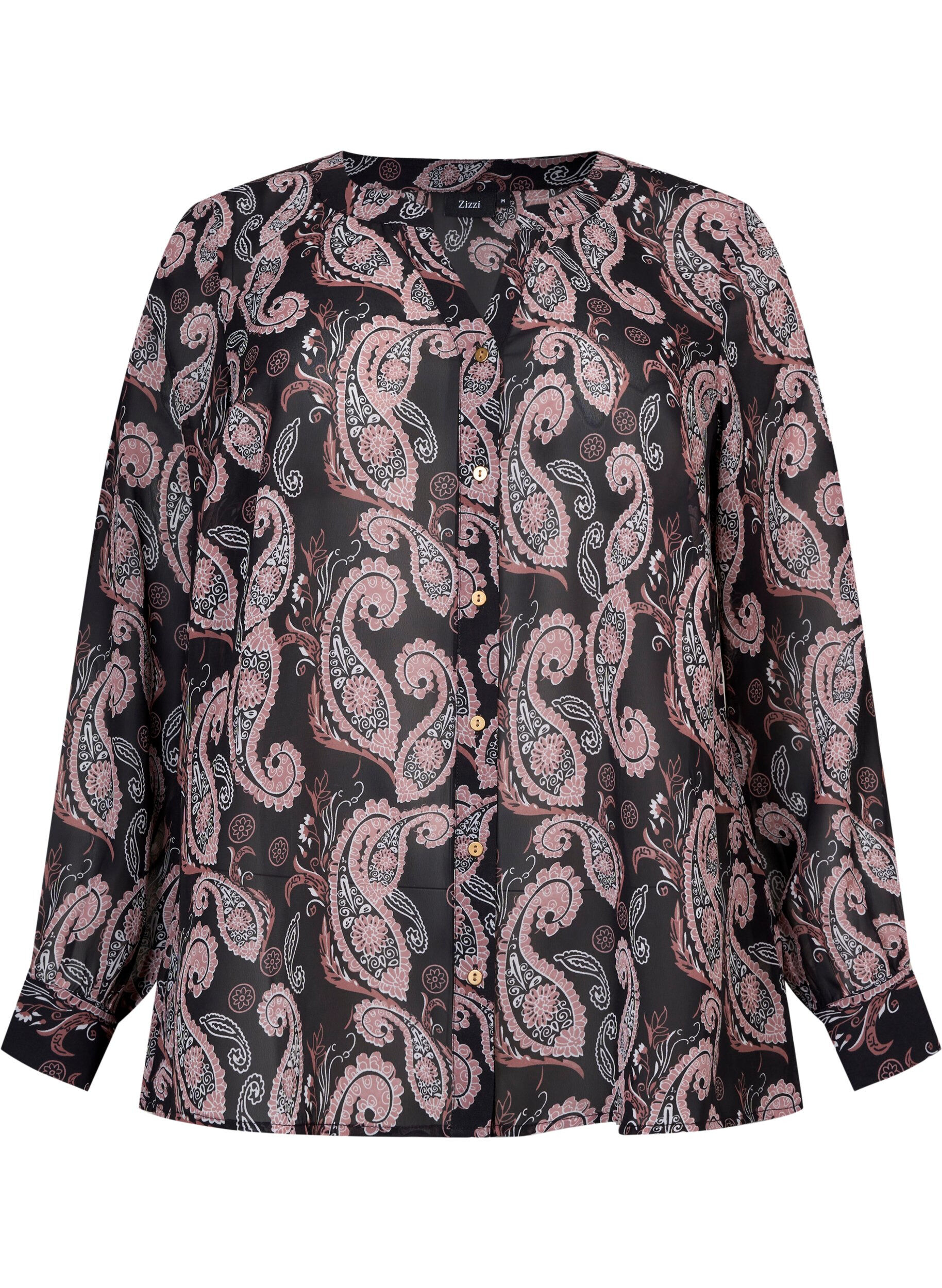 Zizzi Paita v-p&auml;&auml;ntiell&auml; ja kuosilla , Black/Beige Paisley, Packshot image number 0