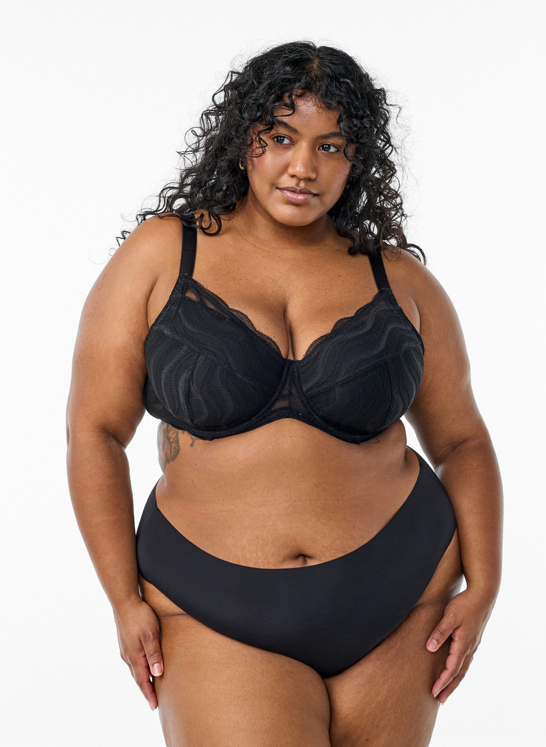 Zizzi Topatut rintaliivit pitsill&auml;, Musta, Model image number 1