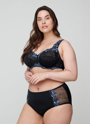 Emma kaarituelliset rintaliivit värikkäällä kuvioinnilla, Black Blue Comb, Model image number 3