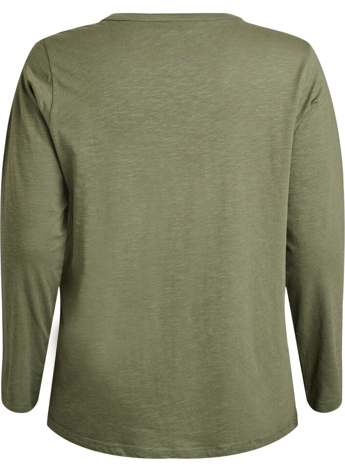 Pitk&auml;hihaisen t-paita, jossa on V-p&auml;&auml;ntie ja napit, Vihre&auml;, Packshot image number 1