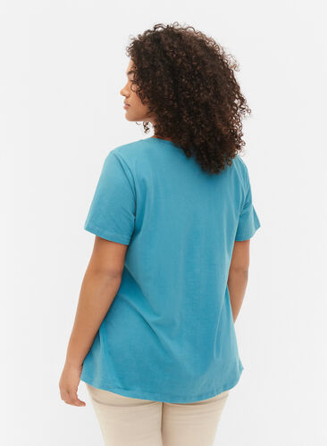 Yksivärinen perus t-paita puuvillasta, Brittany Blue, Model image number 1