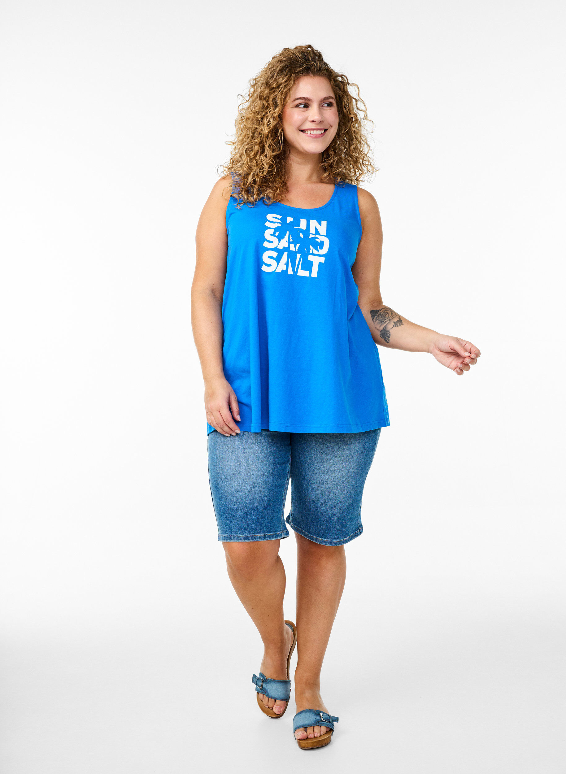 Zizzi Puuvillatoppi A-mallissa, Sininen, Model image number 1