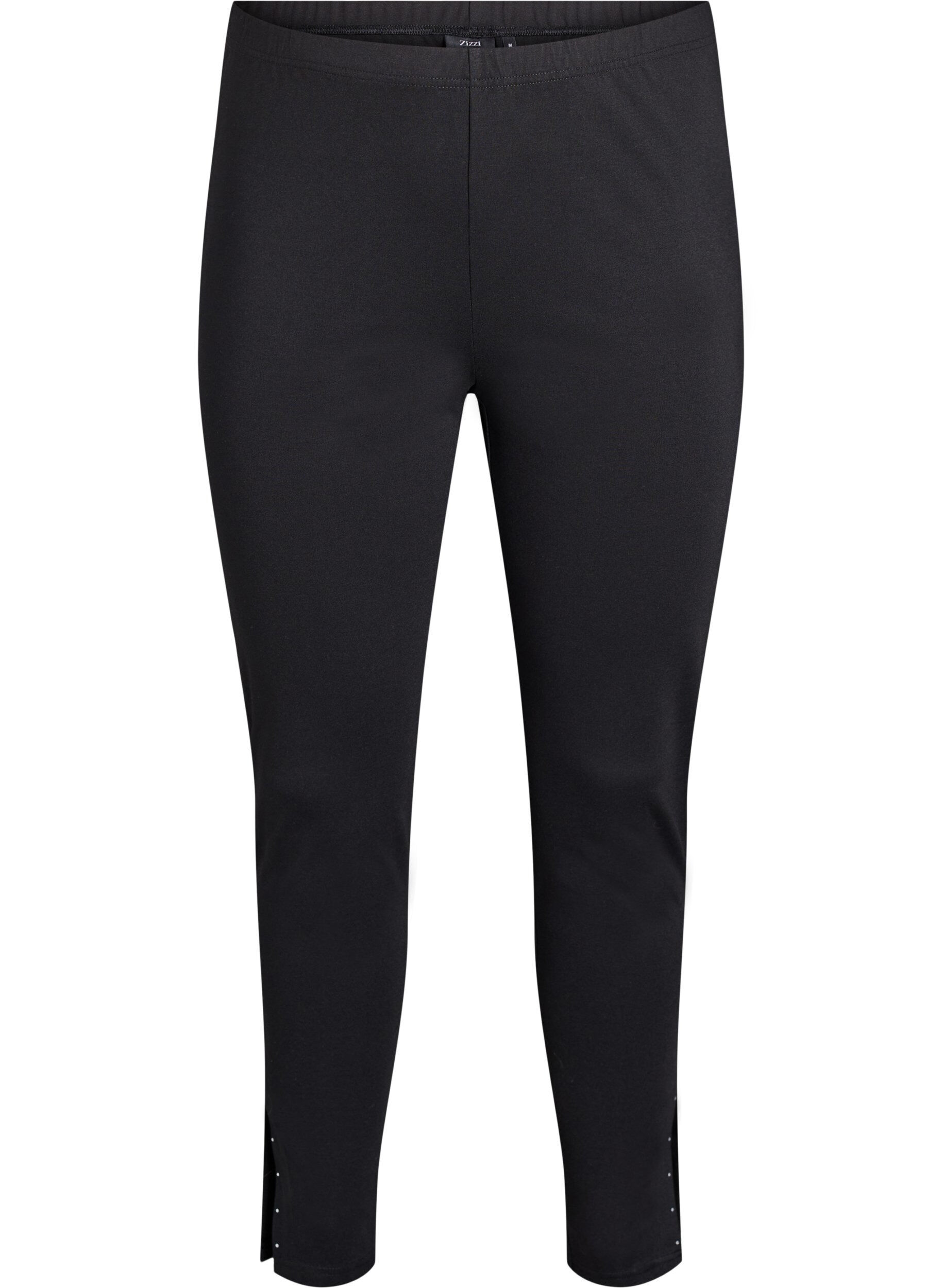 Zizzi Leggingsit halkioilla ja pienill&auml; strassikivill&auml;, Musta, Packshot image number 0