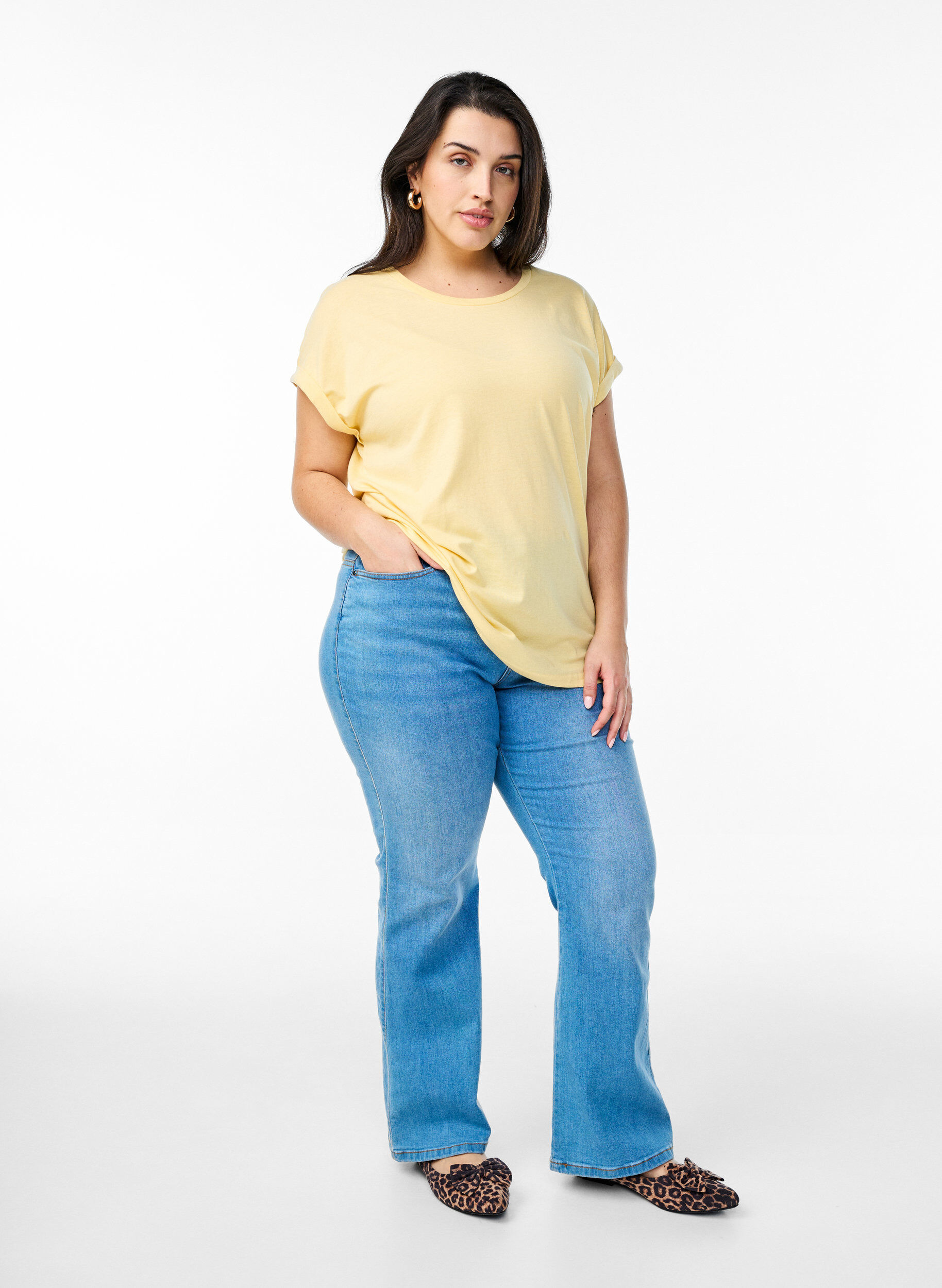 ZizziLyhythihainen puuvillasekoitteinen T-paita, Keltainen, Model image number 1