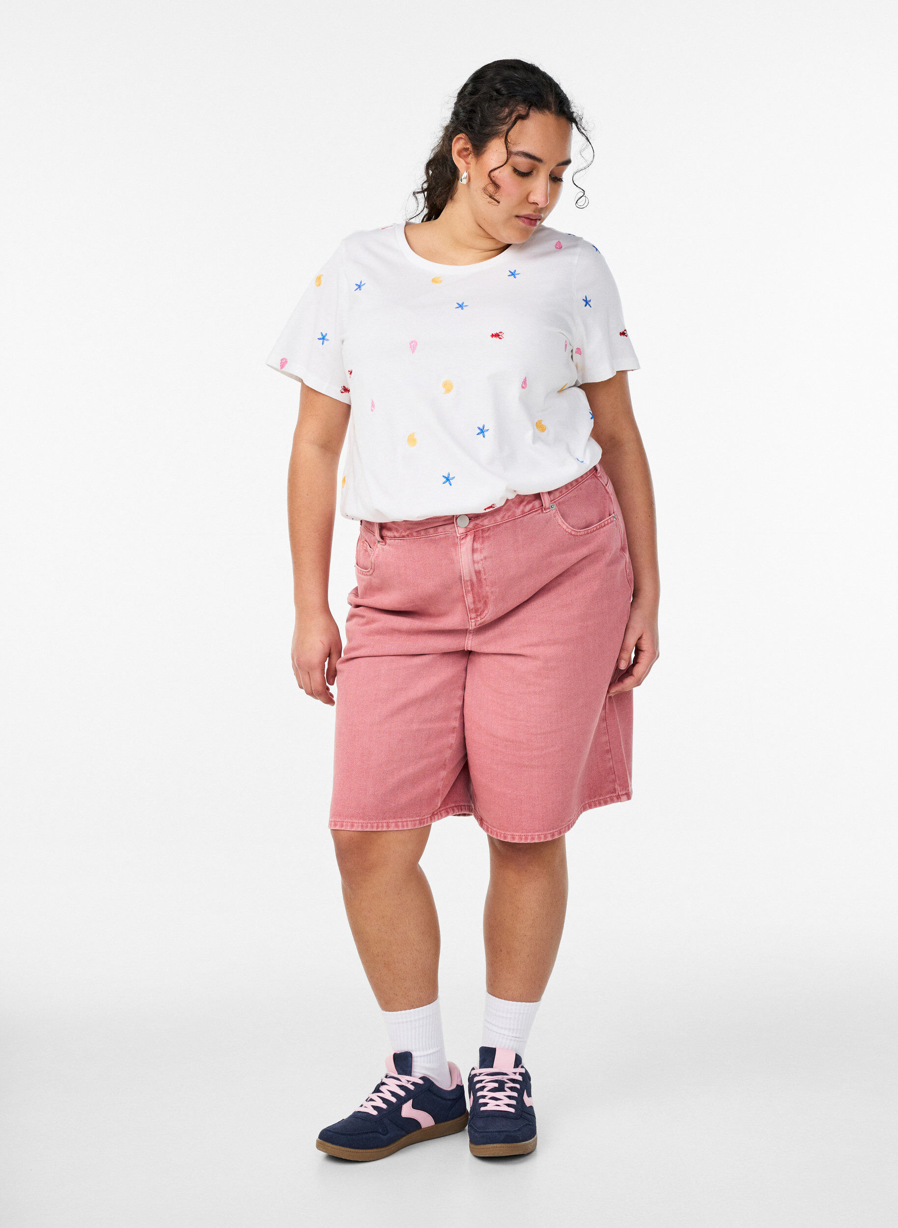 ZizziLuomupuuvillainen T-paita kirjailuilla kuvioilla, Valkoinen, Model image number 1