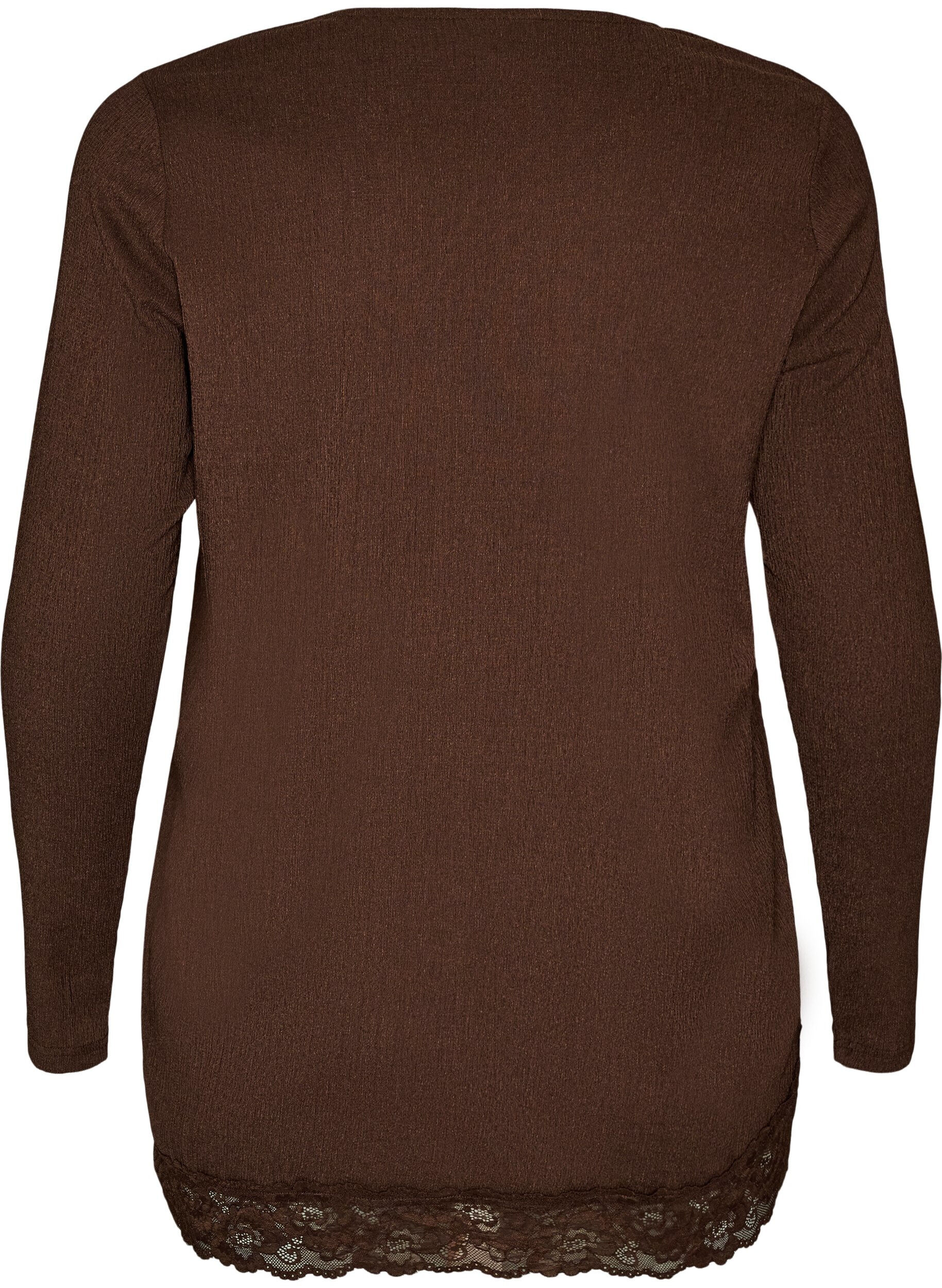 ZizziJerseypusero, jossa ep&auml;symmetrinen pitsireunus, Ruskea, Packshot image number 1