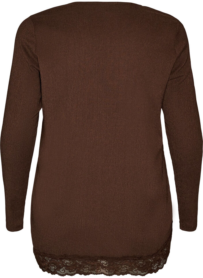 Jerseypusero, jossa ep&auml;symmetrinen pitsireunus, Ruskea, Packshot image number 1
