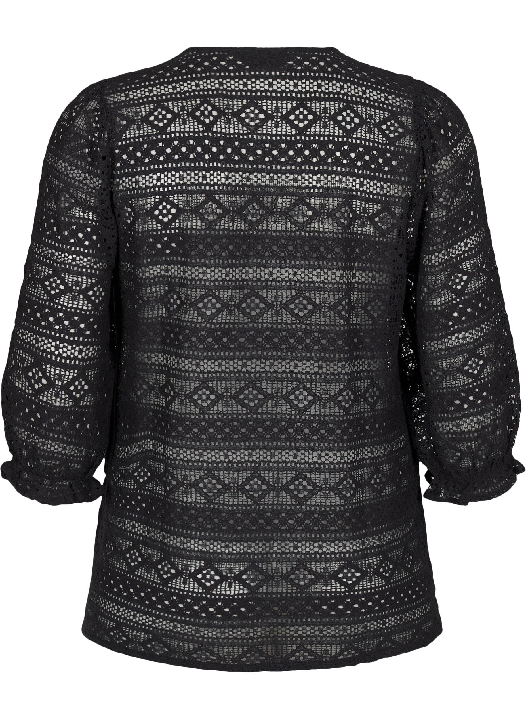 Zizzi Pusero, jossa reik&auml;kuviointi ja 3/4-hihat, Musta, Packshot image number 1