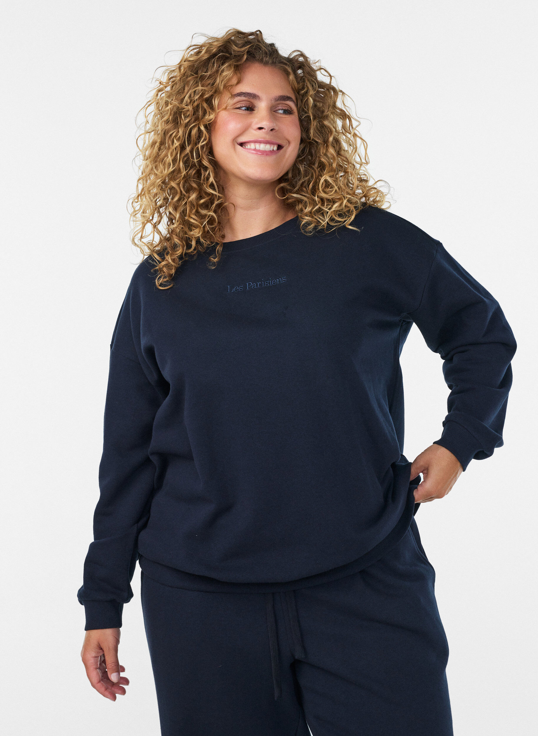 ZizziCollegepaita tekstiprintill&auml;, Sininen, Model image number 0