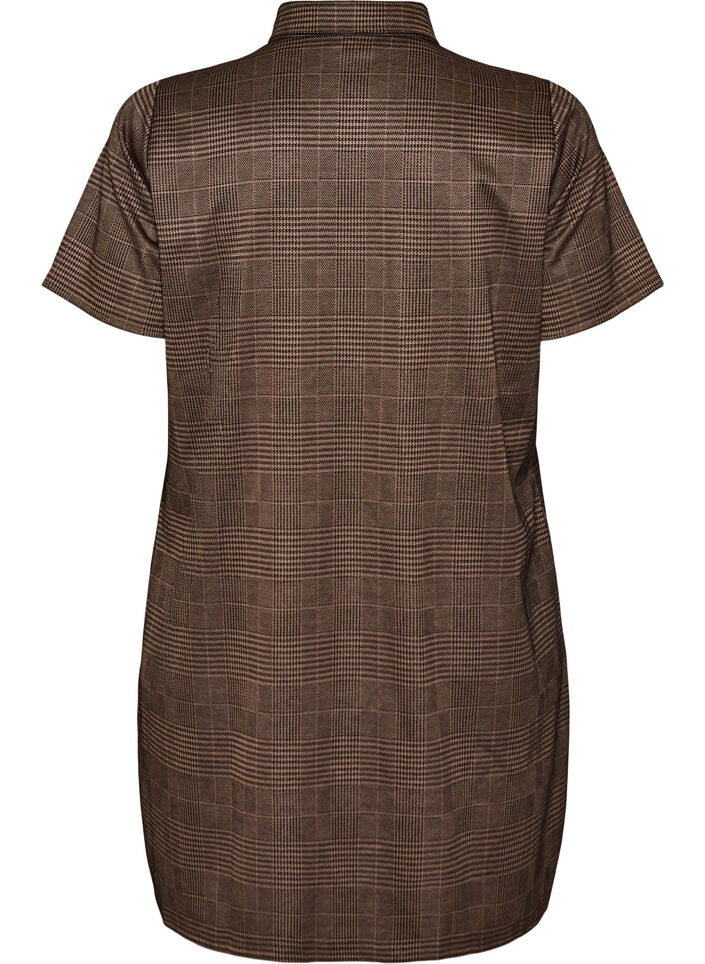 Lyhyt ruudullinen mekko paitakauluksella, Ruskea, Packshot image number 1
