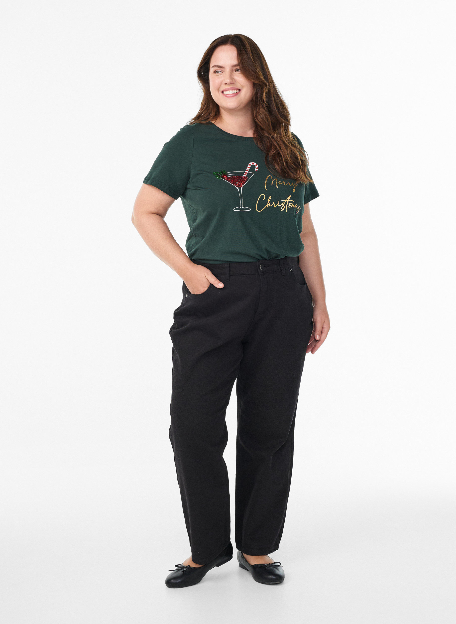 Zizzi Joulupaita luomupuuvillasta, Vihre&auml;, Model image number 1