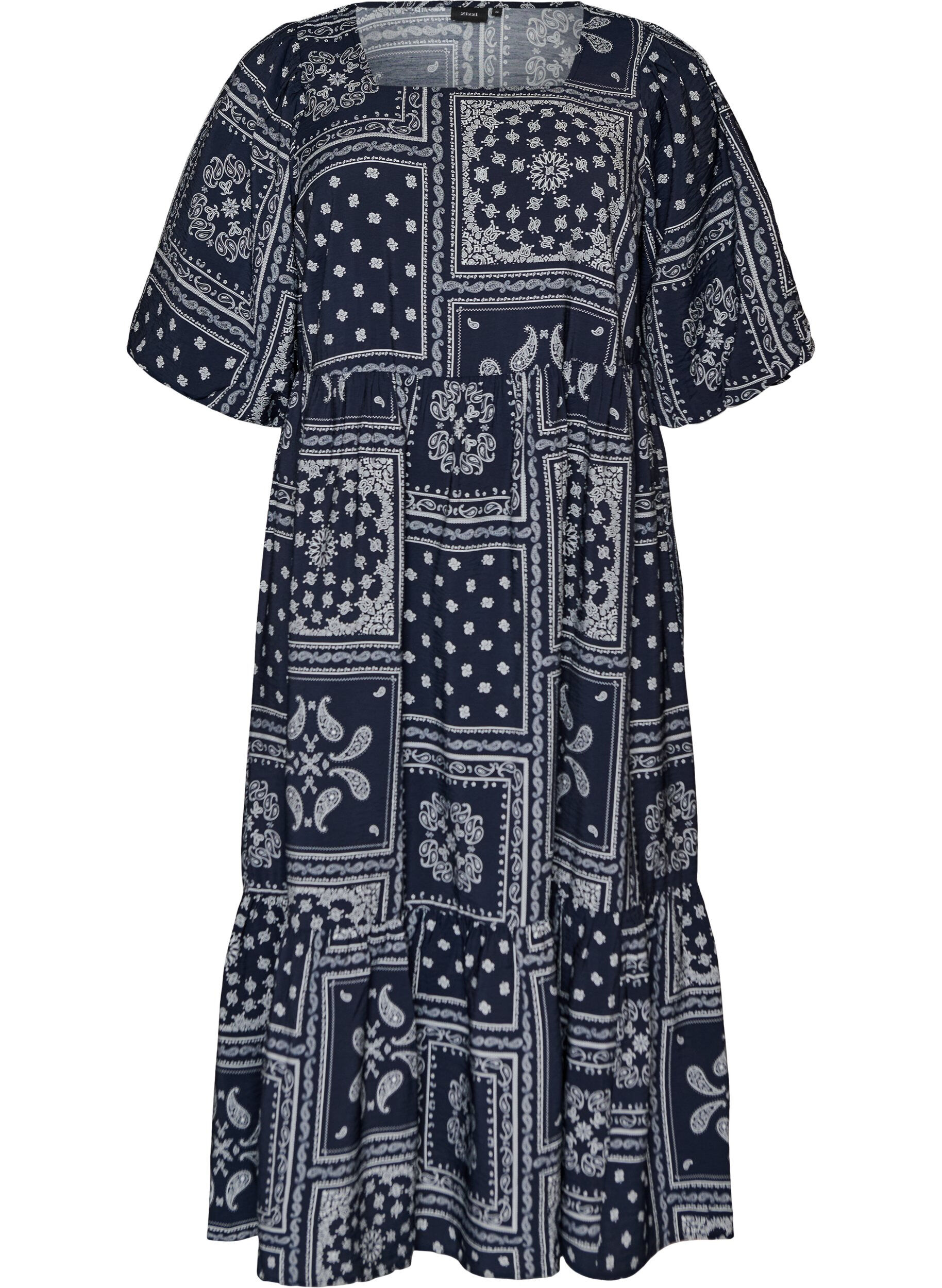 Nilkkapituinen mekko viskoosista paisley-kuviolla ja lyhyill&auml; hihoilla