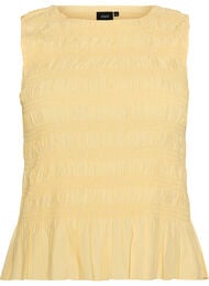 Smokkitoppi venep&auml;&auml;ntiell&auml; ja peplum-helmalla, Keltainen