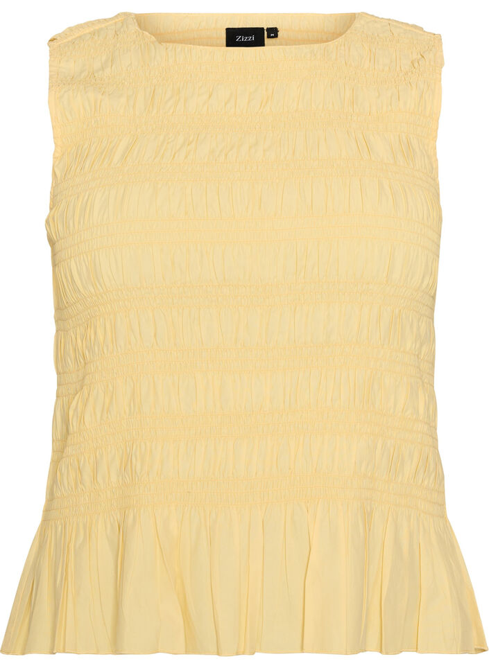 Smokkitoppi venep&auml;&auml;ntiell&auml; ja peplum-helmalla, Keltainen, Packshot image number 0