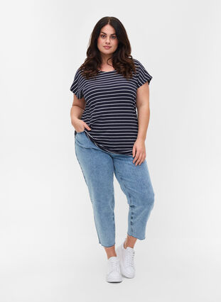 Puuvillainen t-paita raidoilla, Blue Stripe, Model image number 3