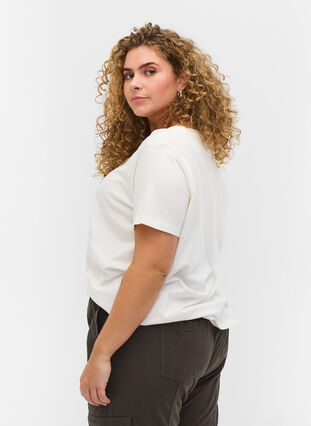 T-paita ekologista puuvillaa nyöriyksityiskohdalla, Warm Off-white, Model image number 1