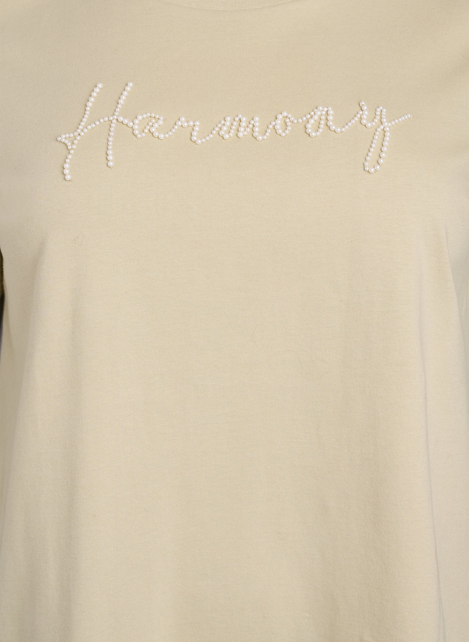 Zizzi T-paita luomupuuvillasta helmin koristellulla tekstill&auml;, Beige, Packshot image number 2