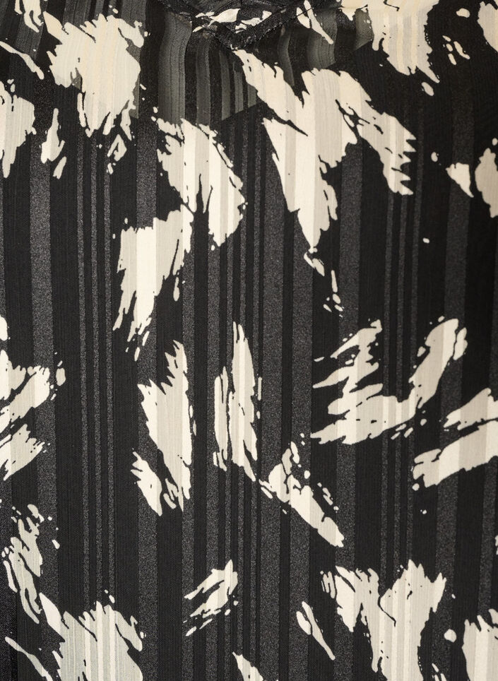 Kuviollinen mekko r&ouml;yhel&ouml;ill&auml; ja pitkill&auml; hihoilla, Musta, Packshot image number 2