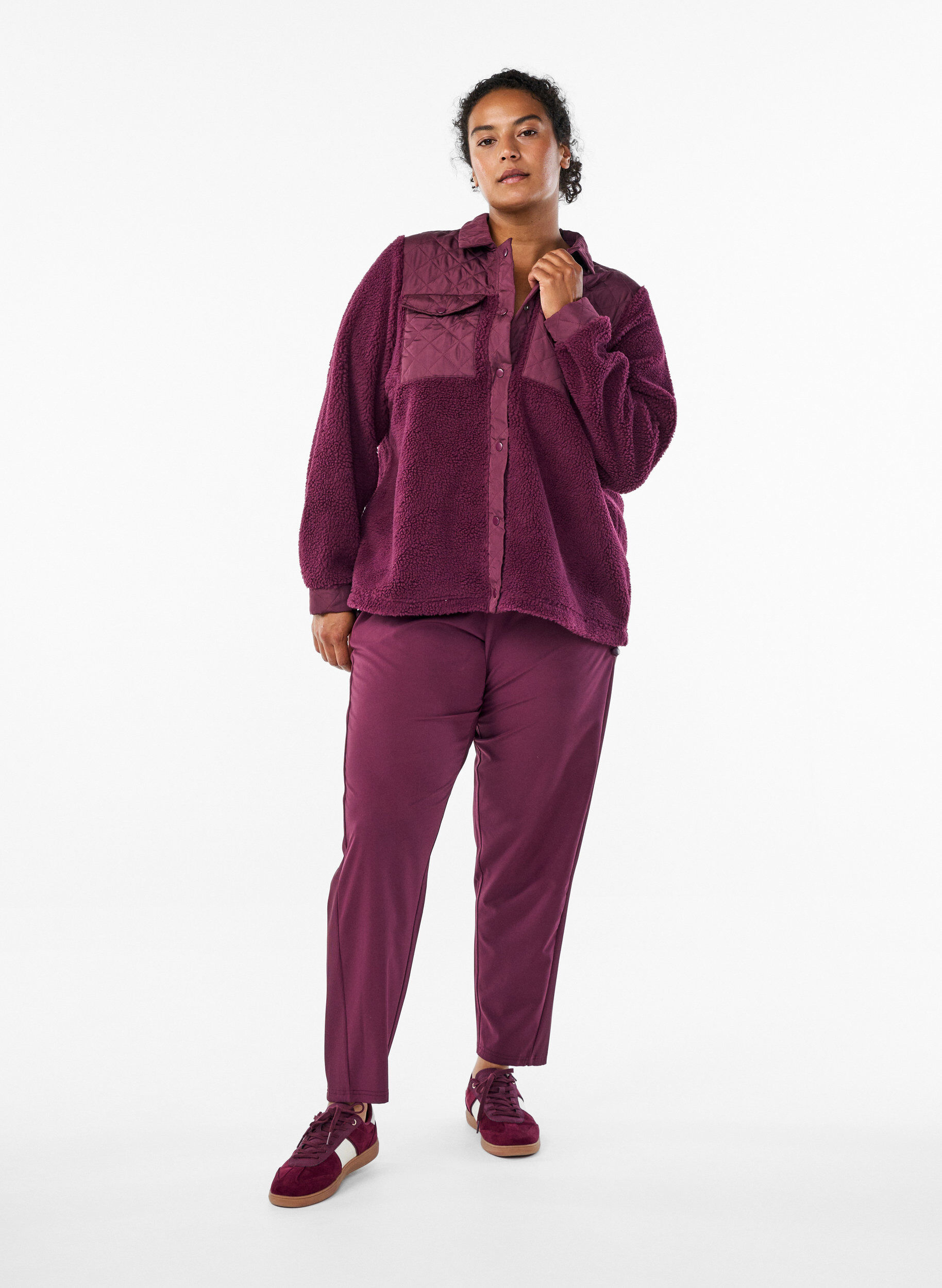 Zizzi Fleece-takki tikatuilla yksityiskohdilla, Punainen, Model image number 1