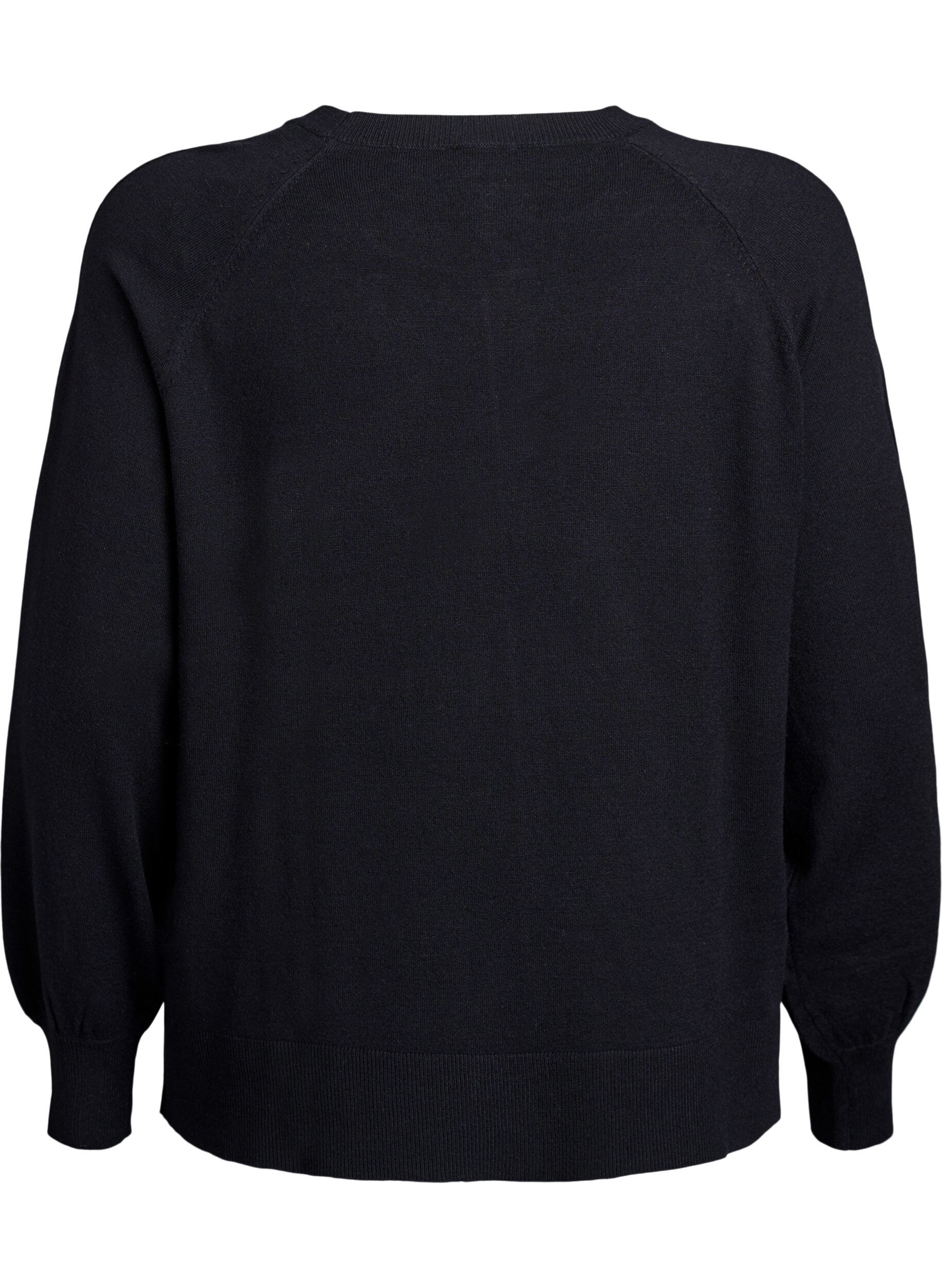 Zizzi Neulepusero keskitikill&auml; ja raglanhihoilla, Musta, Packshot image number 1