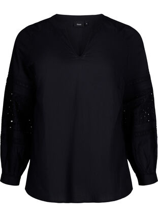 Pitkähihainen pusero koristeellisilla yksityiskohdilla, Black, Packshot image number 0