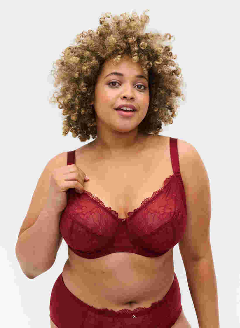 Kaarituelliset rintaliivit pitsillä, Rhubarb, Model image number 0