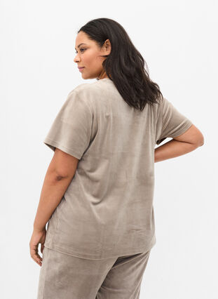 Lyhythihainen t-paita velour-kankaasta, Taupe Gray, Model image number 1
