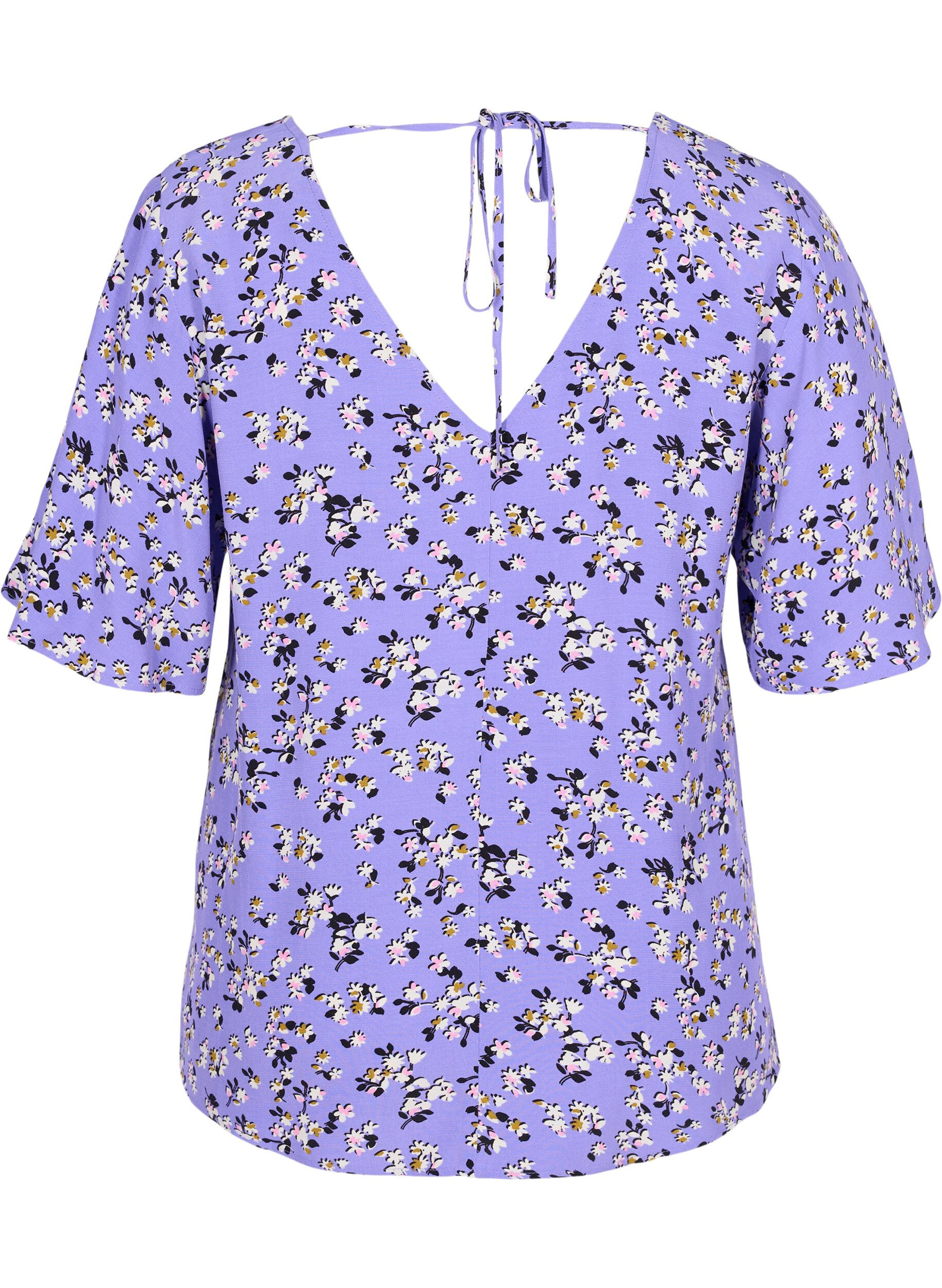Zizzi Kukallinen viskoosipusero  ny&ouml;riyksityiskohdalla, Lilac Flower Print, Packshot image number 1
