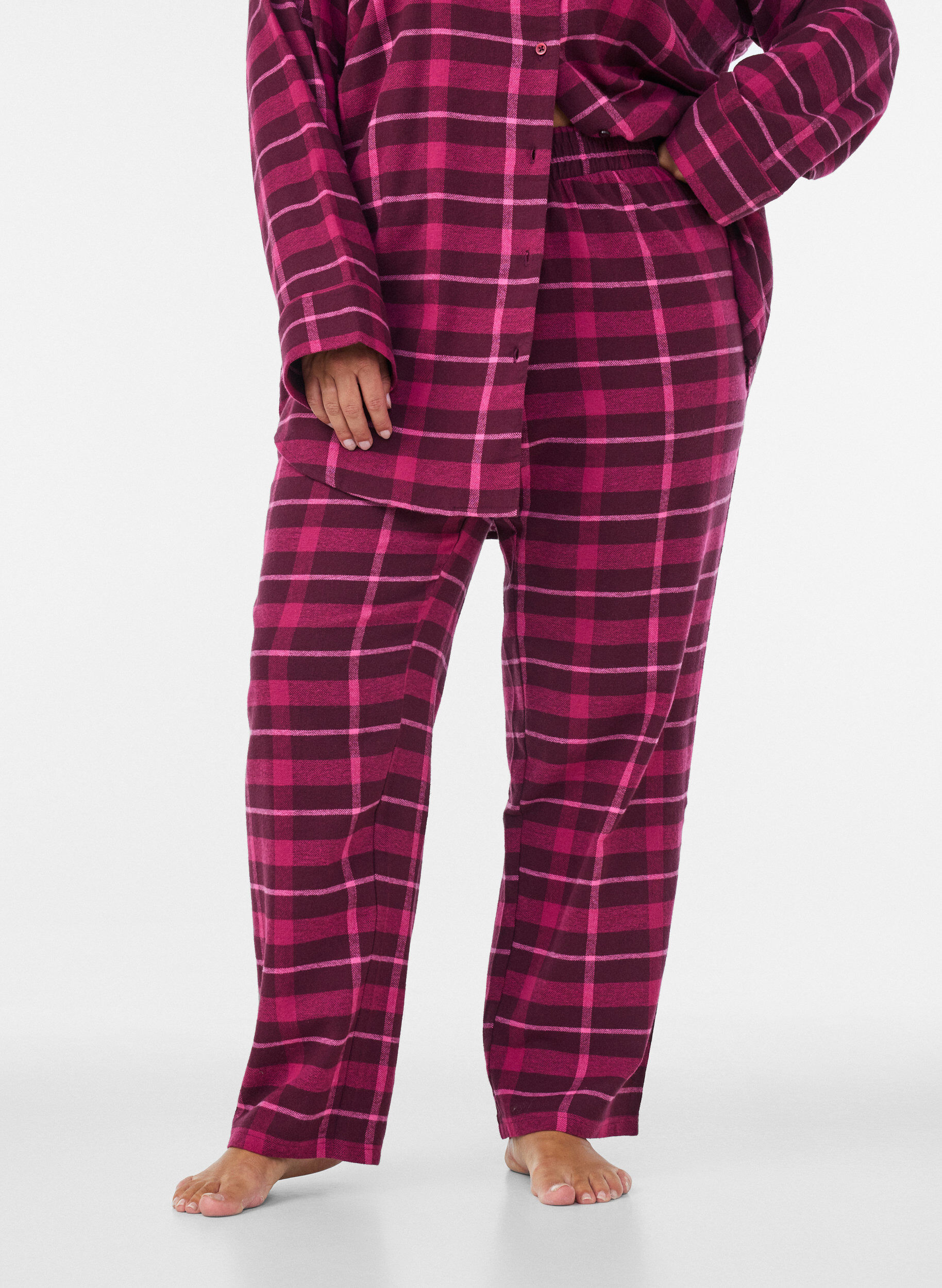 ZizziRuudulliset puuvillaiset pyjamahousut, Punainen, Model image number 2