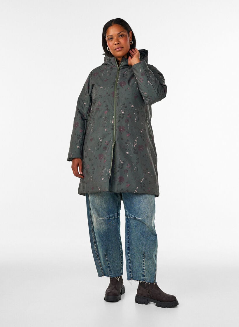 Topattu talvitakki kukkakuosilla, Vihre&auml;, Model image number 1
