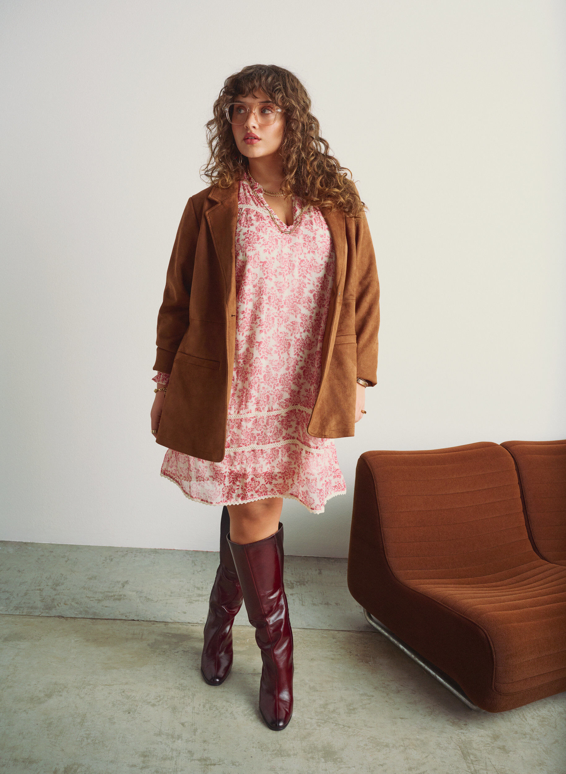 Zizzi Lyhyt sifonkimekko virkkausdetaljeilla, Vaaleanpunainen, Image image number 0