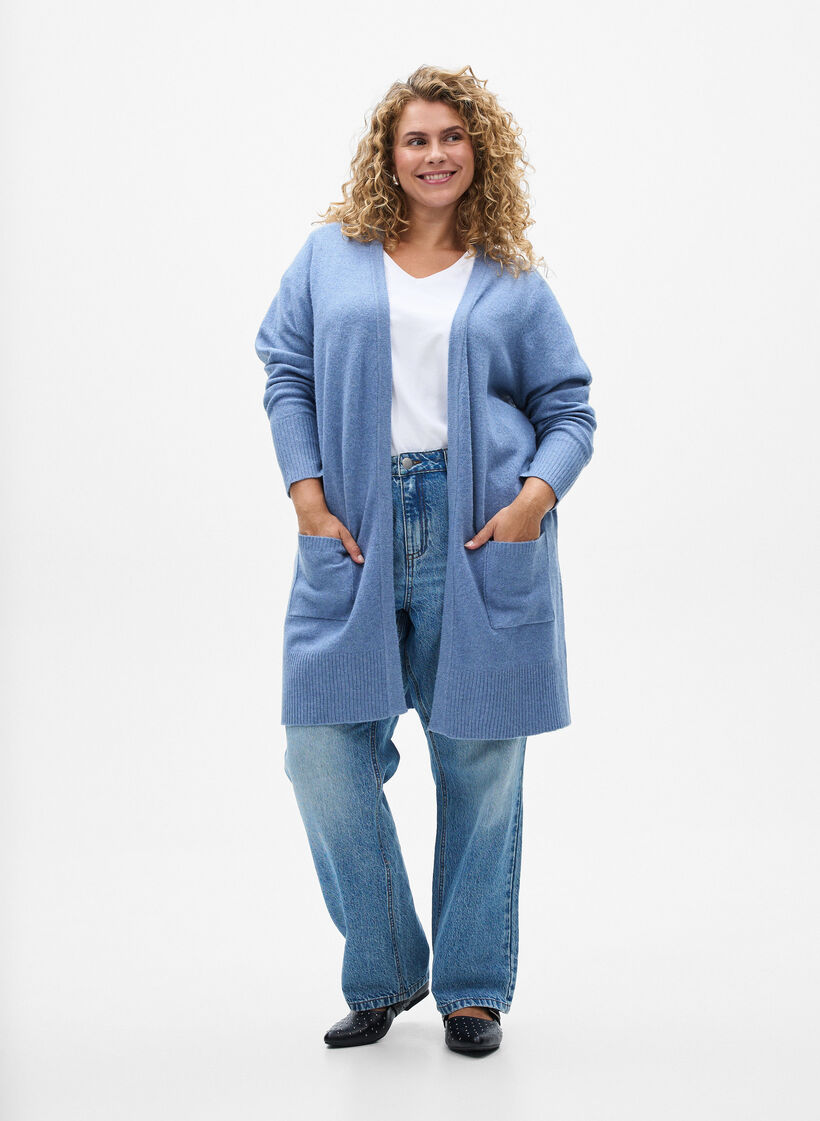 Joustinneuletakki taskuilla, Sininen, Model image number 1