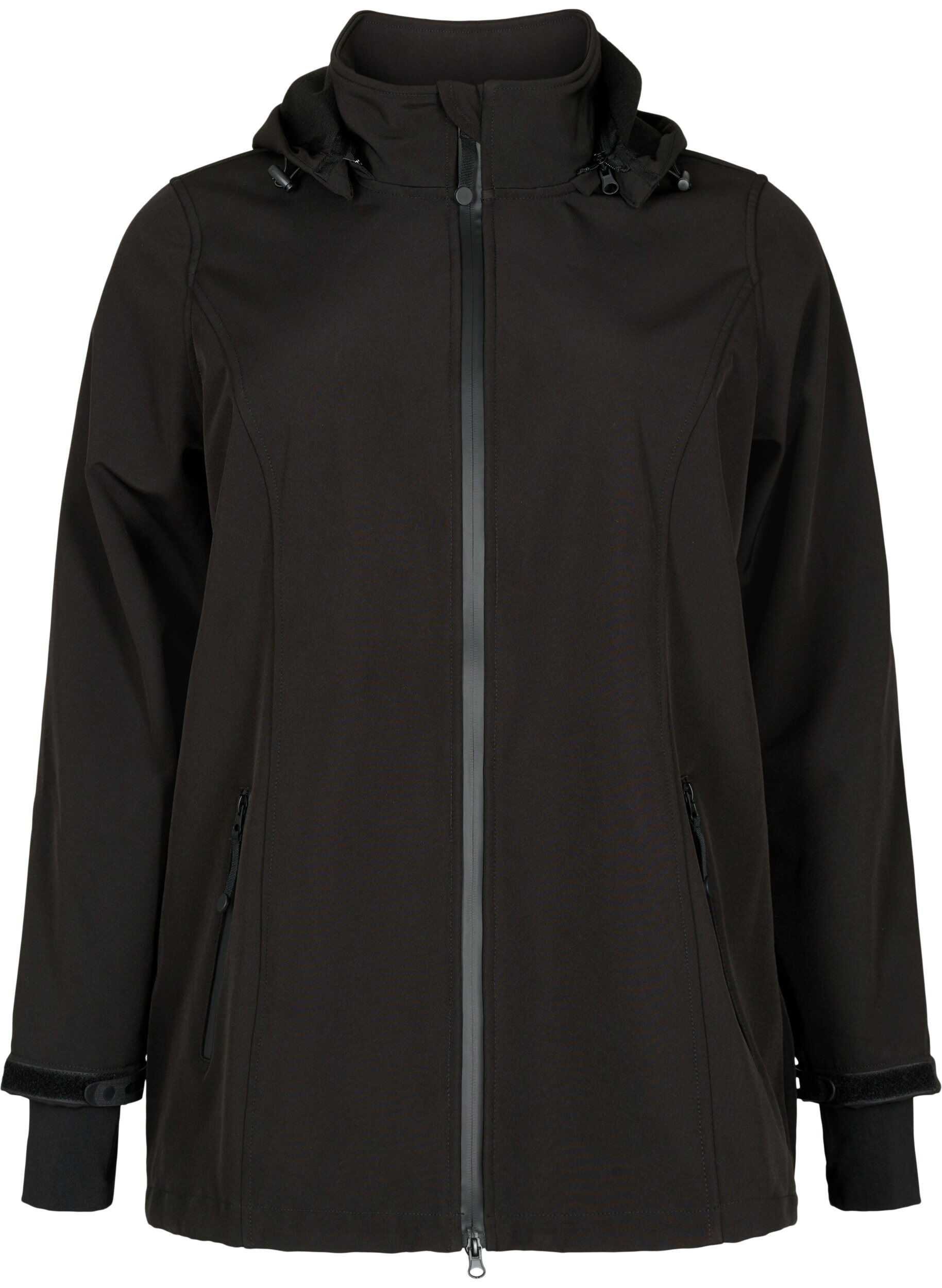 Lyhyt softshell-takki irroitettavalla hupulla