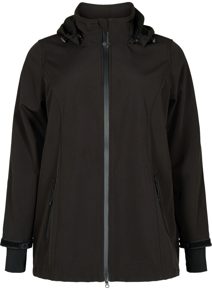 Lyhyt softshell-takki irroitettavalla hupulla, Musta, Packshot image number 0