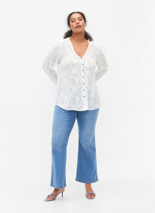 Pitkähihainen paita jacquard-kankaalla, Bright White, Model image number 2