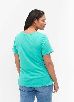 Yksivärinen perus t-paita puuvillasta, Aqua Green, Model image number 1