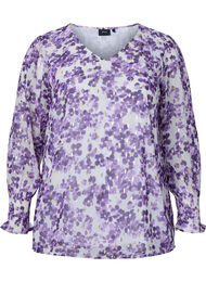 Kuosillinen, v-aukkoinen pusero pitkillä hihoilla, Beige/Purple Flower