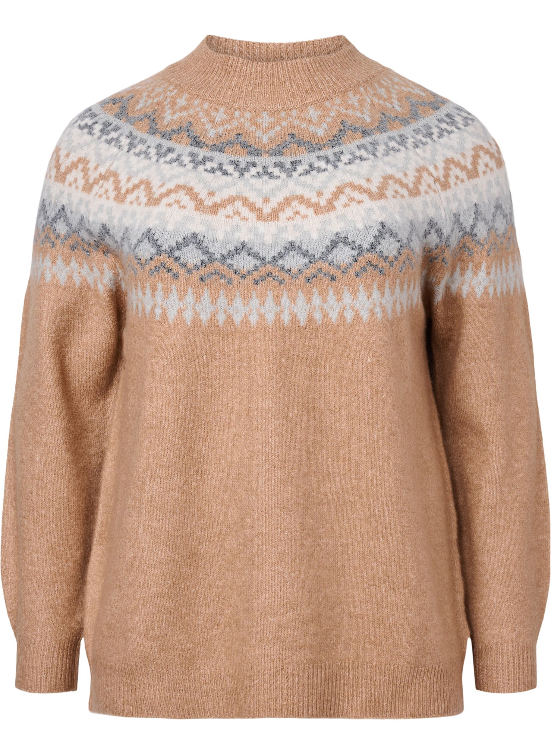 Zizzi kuviollinen pullover, Chipmunk Mel. Comb, Packshot image number 0