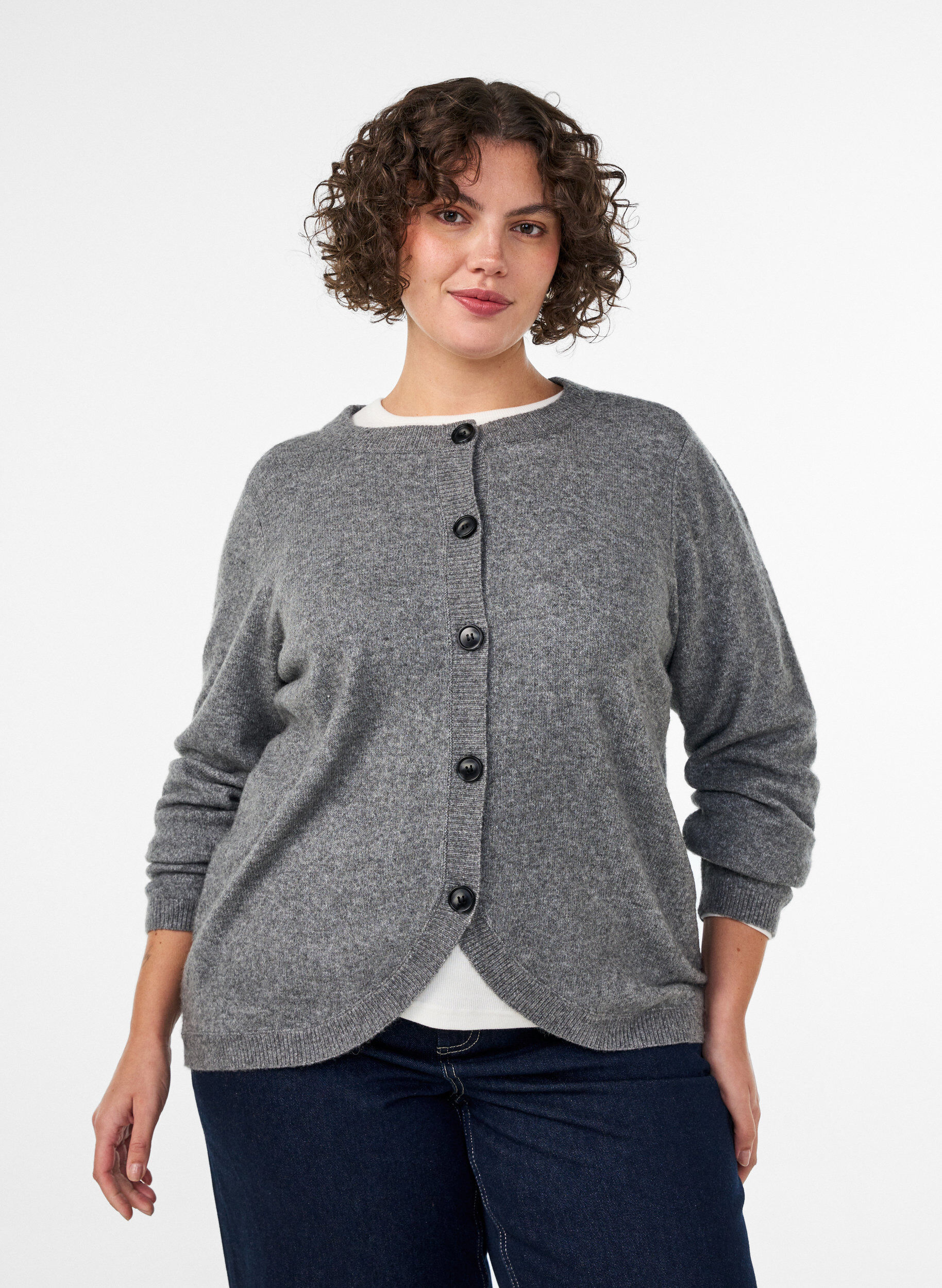 ZizziNeuletakki napeilla ja py&ouml;ristetyll&auml; etuosalla, Harmaa, Model image number 0