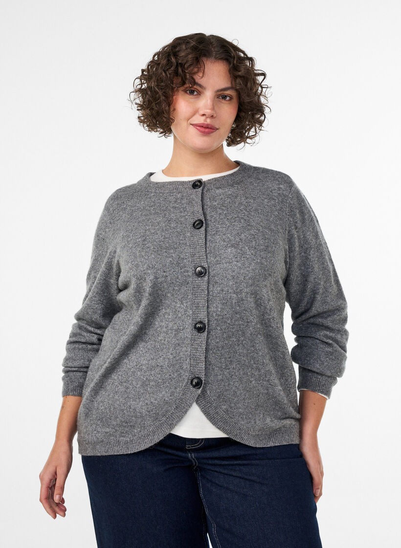 Neuletakki napeilla ja py&ouml;ristetyll&auml; etuosalla, Harmaa, Model image number 0