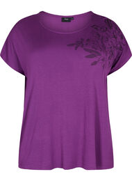 Lyhythihainen viskoosinen t-paita kukkakuosilla, Grape Juice Flower