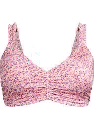 Kukkakuvioinen bikiniyläosa irrotettavilla toppauksilla, Vaaleanpunainen