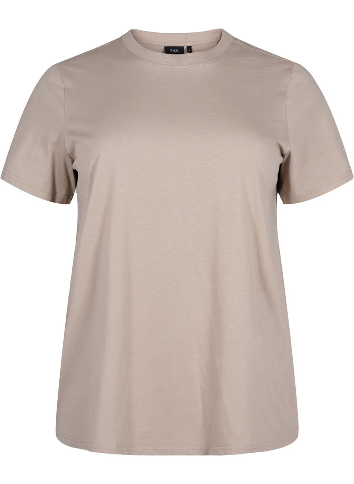Puuvillainen perus-T-paita, jossa on py&ouml;re&auml; kaula-aukko, Beige, Packshot image number 0