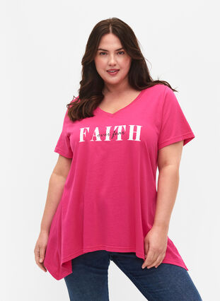 Puuvillainen t-paita lyhyillä hihoilla, Shocking Pink FAITH, Model image number 0