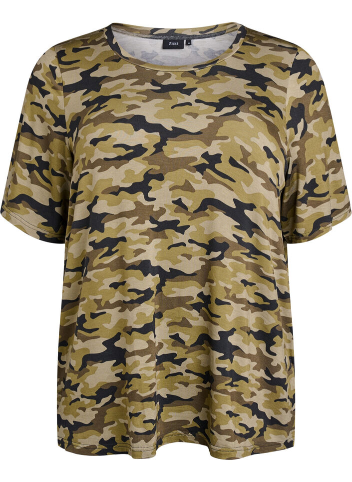 T-paita, jossa TENCEL&trade; Lyocell ja maastokuvio, Vihre&auml;, Packshot image number 0