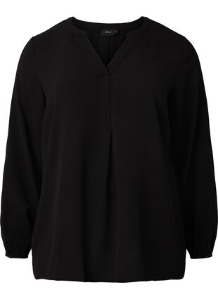 Yksivärinen pusero v-aukolla, Black, Packshot image number 0