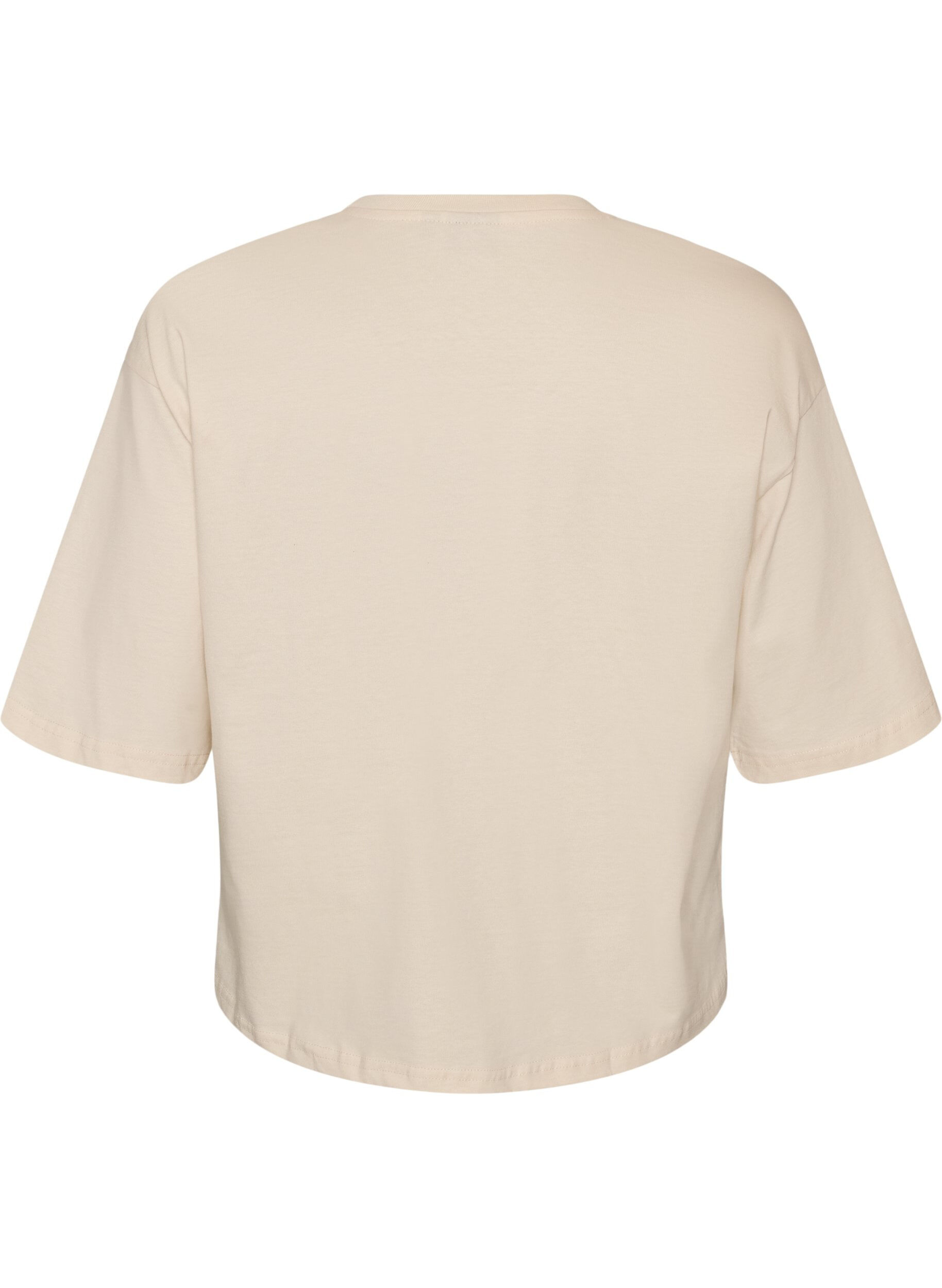 ZizziT-paita tekstiprintill&auml; ja merkeill&auml;, Beige, Packshot image number 1