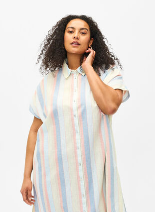 Pitkä paita puuvilla-pellavasekoitteesta, Multi Color Stripe, Model image number 2
